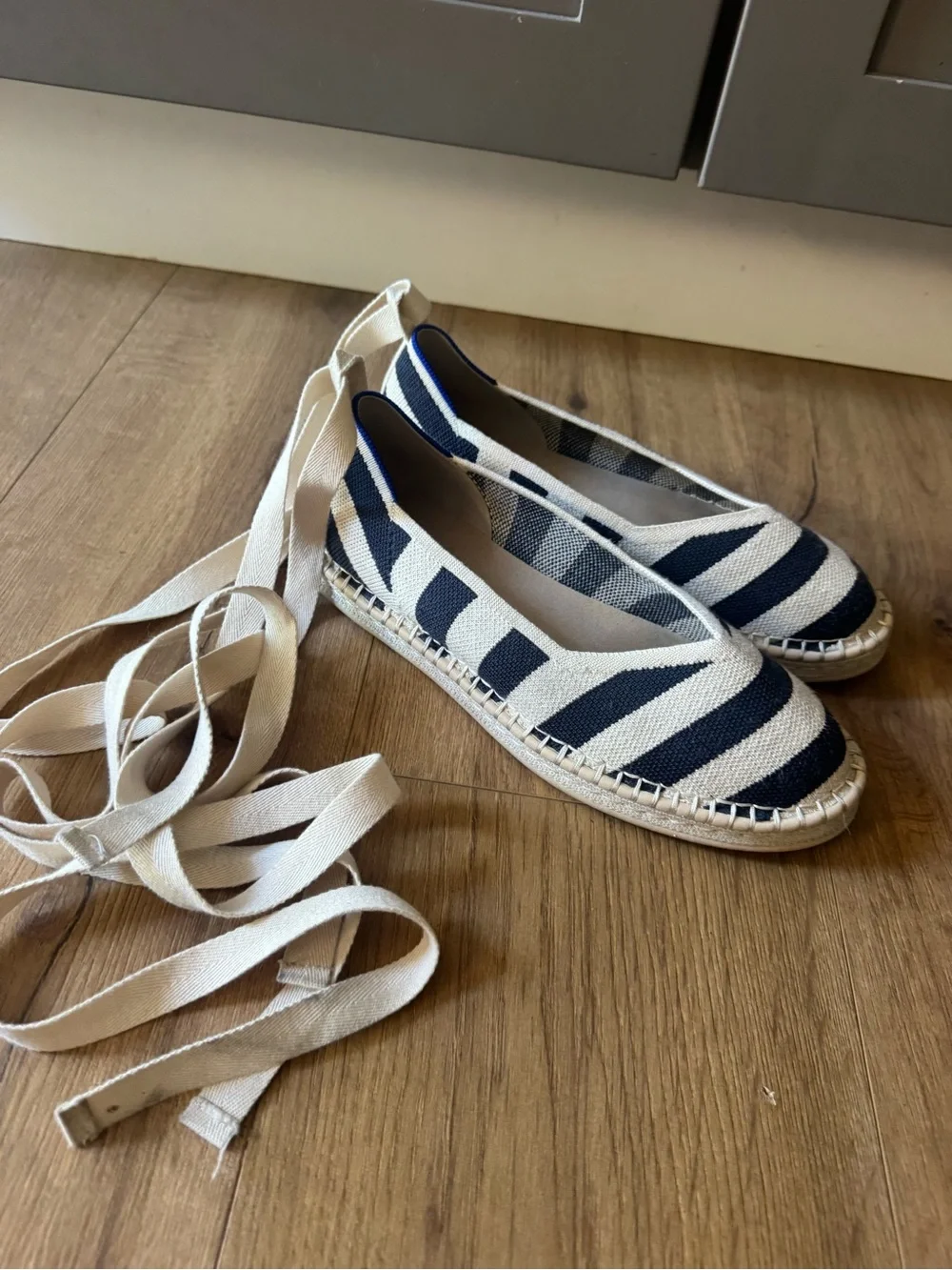 Rothy’s  Navy Stripe Ankle-Tie Espadrilles - Women
